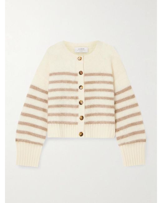 La Ligne Natural Cardigan Aus Gebürstetem Kaschmir Mit Streifen
