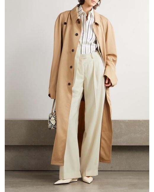 Another Tomorrow Natural Net Sustain Pleated Merino Wool-Twill Wide-Leg Pants