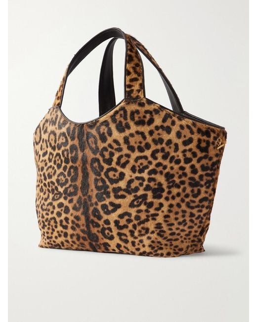 Saint Laurent Brown Icare Cassandre Animal-Print Calf Hair Tote
