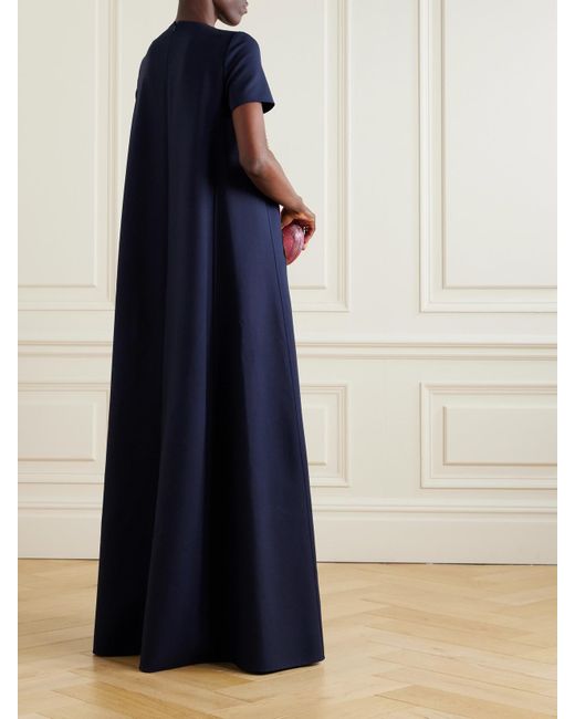 Oscar de la Renta Blue Appliquéd Wool-Blend Gown