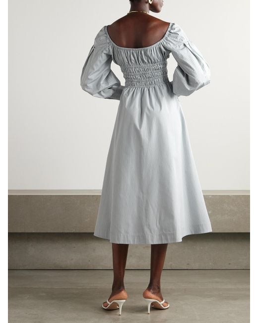 Altuzarra Gray Josie Shirred Striped Cotton-Poplin Midi Dress
