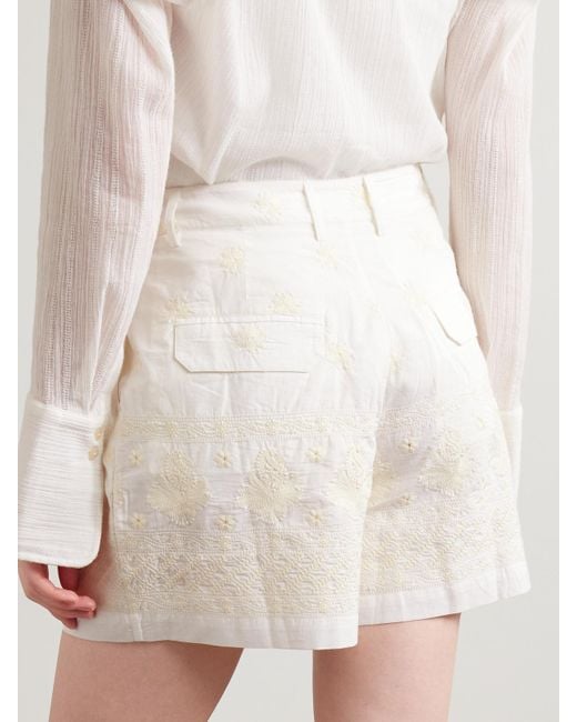 Alix Of Bohemia Natural Deena Shorts Aus Baumwoll-Voile Mit Stickereien Und Bundfalten