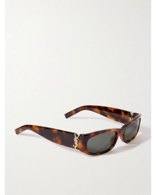 Saint Laurent Brown Rectangle-Frame Tortoiseshell Acetate Sunglasses