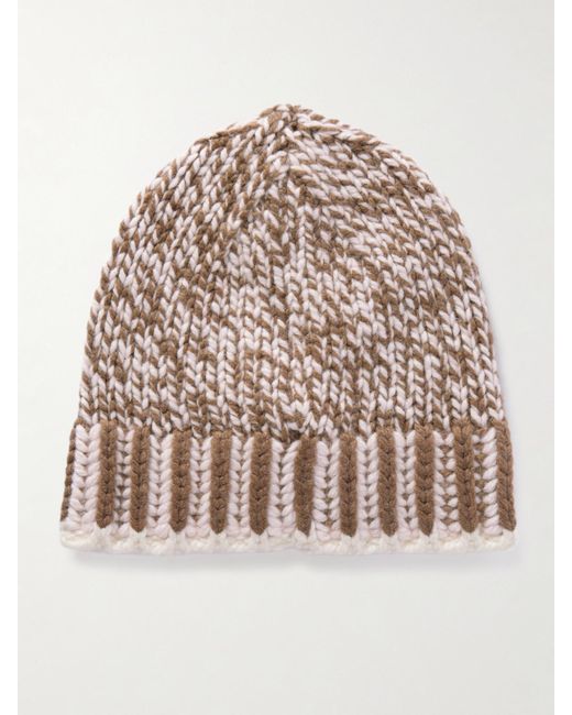 Moncler Natural Ribbed Wool-Blend Beanie
