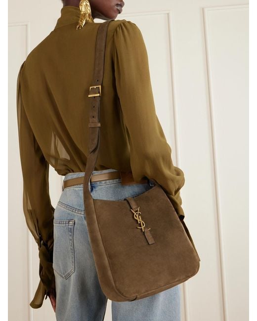 Saint Laurent White Le 5 À 7 Suede Shoulder Bag