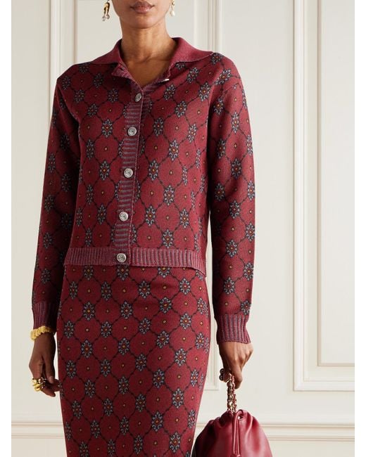 Etro Red Jacquard-Knit Cardigan