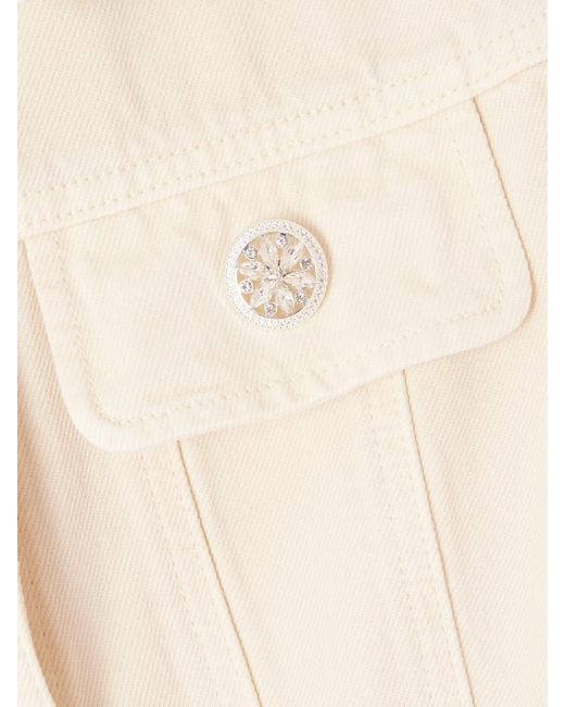 Self-Portrait Natural Crystal-Embellished Denim Mini Shirt Dress