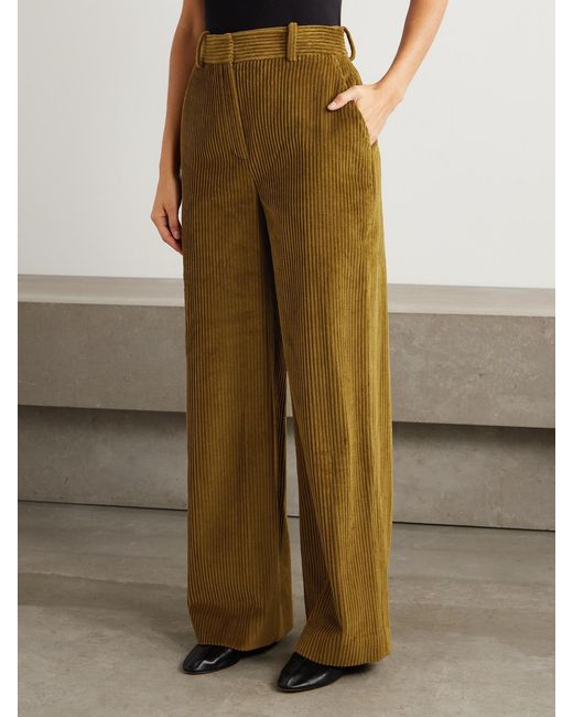 Proenza Schouler Green Lidie Cotton-Corduroy Wide-Leg Pants