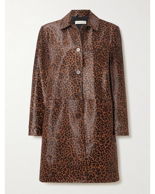 Nour Hammour Brown Leopard-Print Calf Hair Coat