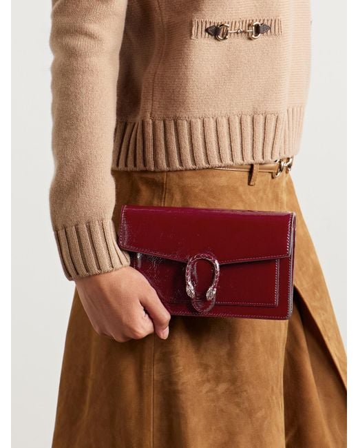 Gucci Red Dionysus Crinkled Patent-Leather Shoulder Bag