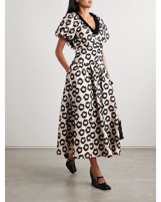 Ulla Johnson White Violeta Chiffon-Trimmed Ruched Fil Coupé Recycled-Faille Midi Dress