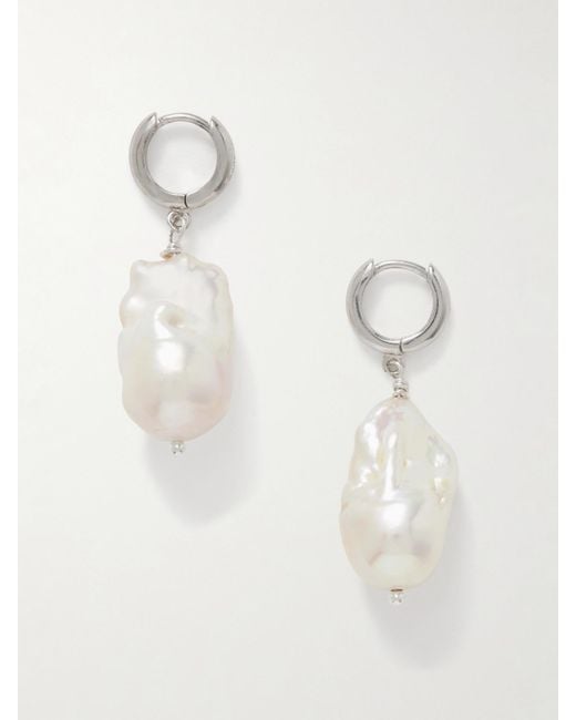 Gohar World White Host Pearl Hoop Earrings