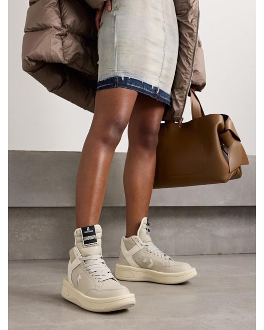 Rick Owens Natural Converse Turbowpn Textured-Leather High-Top Sneakers