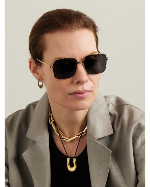 Fendi Gray Baguette Square-Frame-Tone Sunglasses