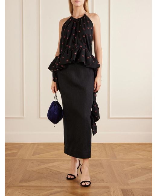 LIBEROWE Black Tamara Printed Silk-Chiffon Peplum Blouse