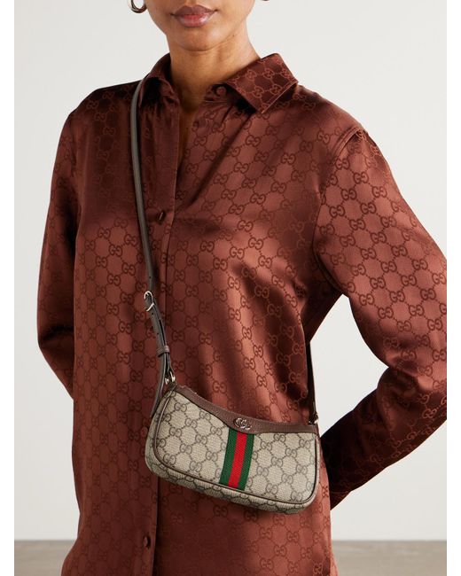 Gucci Metallic Ophidia Mini Schultertasche Aus Bedrucktem, Beschichtetem Canvas Mit Lederbesätzen