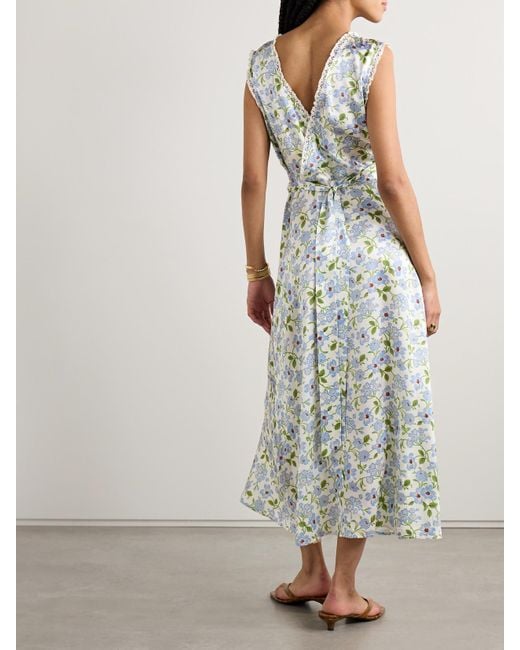 Doen White Tahlia Midikleid Aus Seiden-Charmeuse Mit Blumenprint Und Spitzenbesätzen