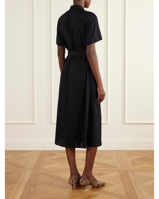 Theory Black Belted Crepe Midi Dress