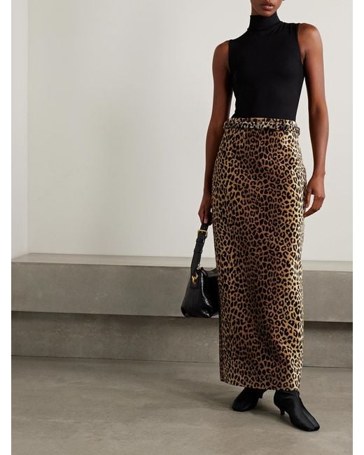Adam Lippes Natural Levi Belted Leopard-Print Chenille Maxi Skirt