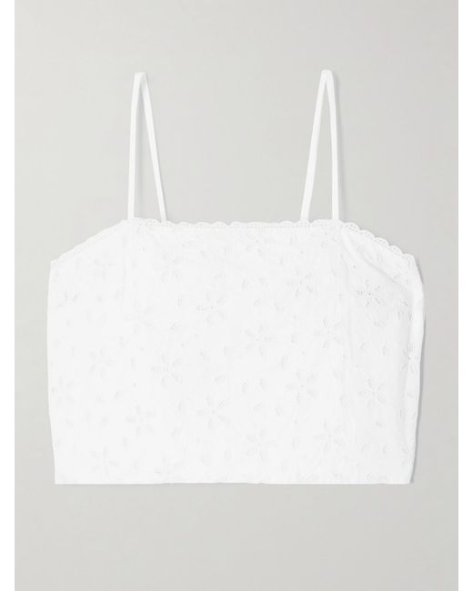 Posse White Salma Cropped Broderie Anglaise Cotton Top