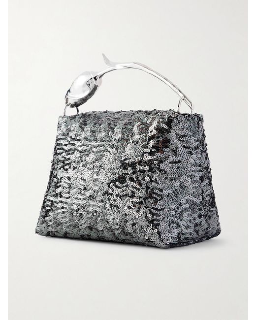 Erdem Gray Sequined Satin Clutch