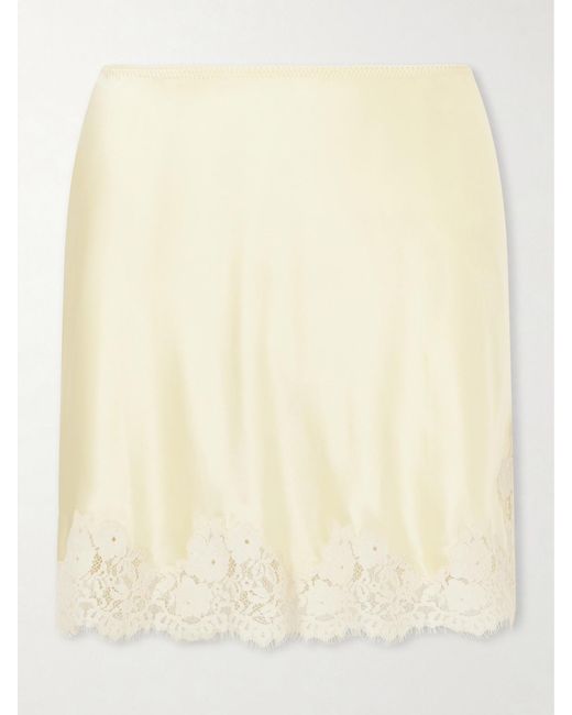 Doen Natural Giulietta Lace-Trimmed Silk-Charmeuse Mini Skirt