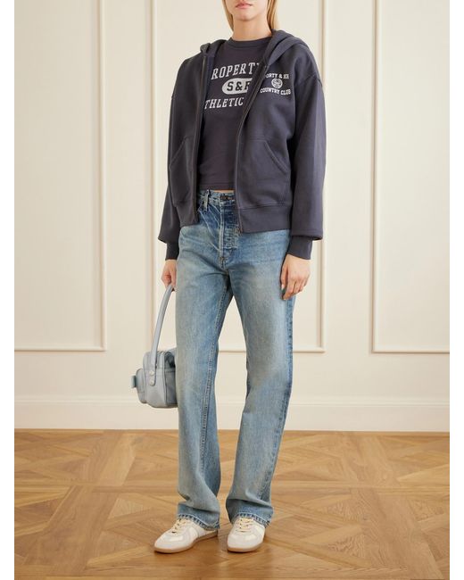 Sporty & Rich Blue Printed Garment-Dyed Cotton-Jersey T-Shirt