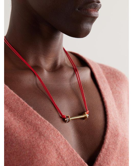 Rainbow K Metallic Versus Cordon 14-Karat, Diamond And Cord Necklace