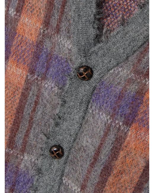 R13 Gray Checked Frayed Brushed-Knit Cardigan