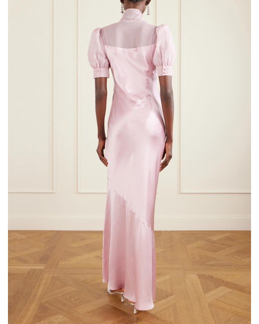 Alessandra Rich Pink Pussy-Bow Silk-Satin And Georgette Gown