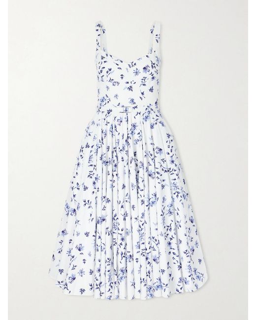 Emilia Wickstead White Elita Belted Floral-Print Cotton-Poplin Midi Dress