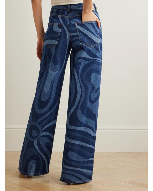 Emilio Pucci Blue Marmo Printed High-Rise Wide-Leg Jeans