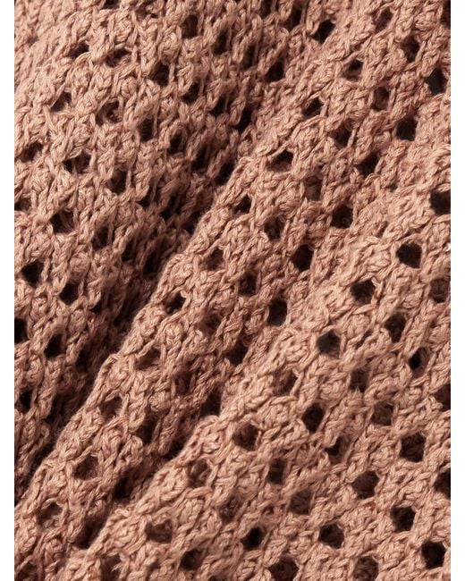 Brunello Cucinelli Pink Sequin-Emhellished Open-Knit Cotton-Blend Polo Top