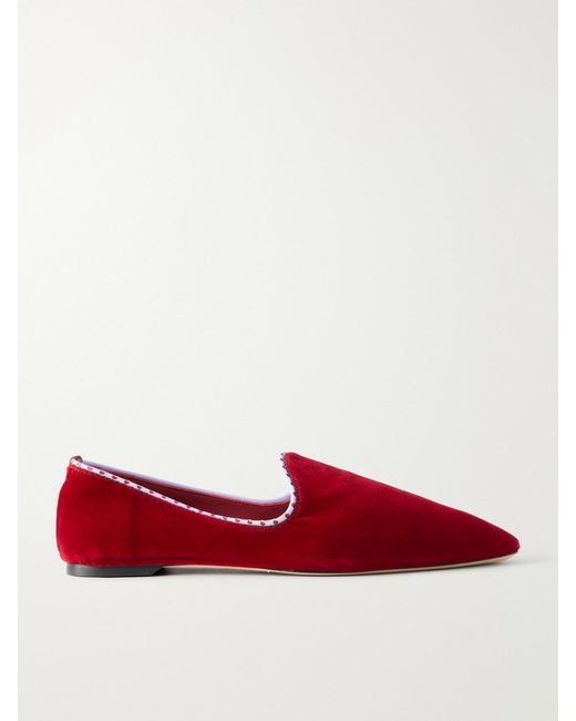 Totême Red Velvet Leather-Trimmed Velvet Loafers