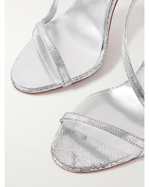 Christian Louboutin White Rosalie 100 Slingback-Sandalen Aus Craquelé-Leder