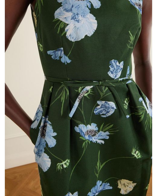 Erdem Green Floral-Printed Cotton-Blend Faille Midi Dress
