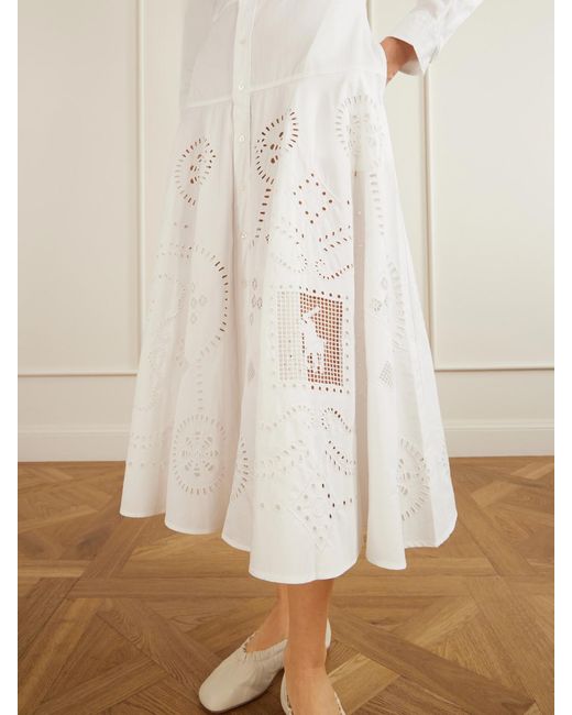 Polo Ralph Lauren White Broderie Anglaise Cotton Midi Dress