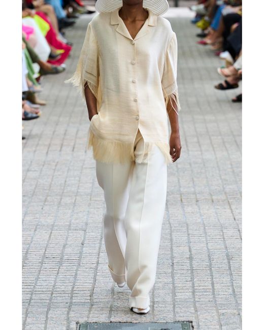 Pantalon Large En Laine Et Soie Mélangées Deeda Adam Lippes en coloris White