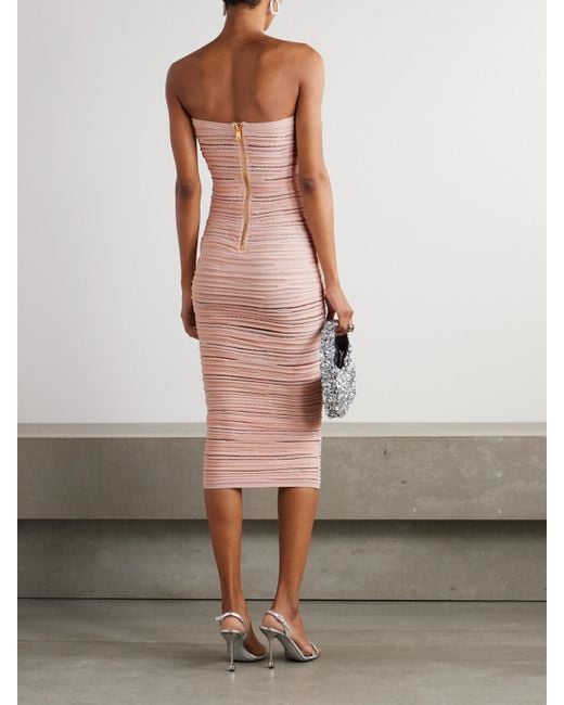 Balmain Pink Knitted Strapless Midi Dress