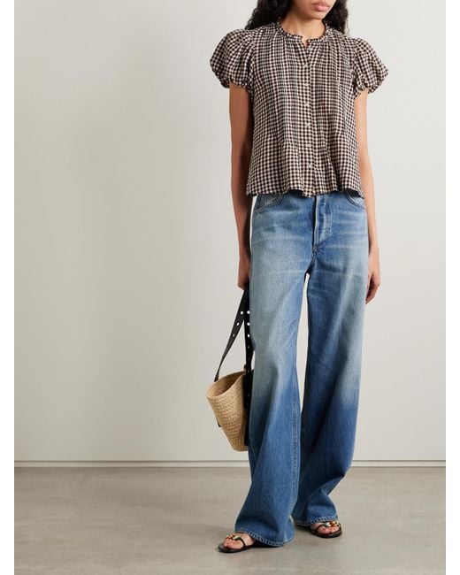 Doen Multicolor Millie Bluse Aus Kariertem Biobaumwoll-Voile Mit Rüschen