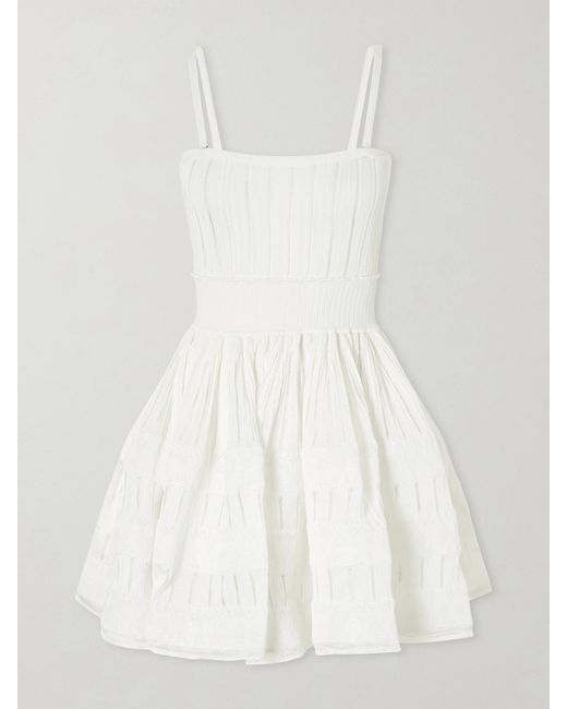 Alaïa White Tiered Pointelle-Knit Mini Dress