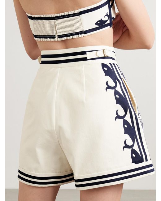 ALÉMAIS White Marine Shorts Aus Biobaumwolle Mit Falten, Streifen Und Stickerei