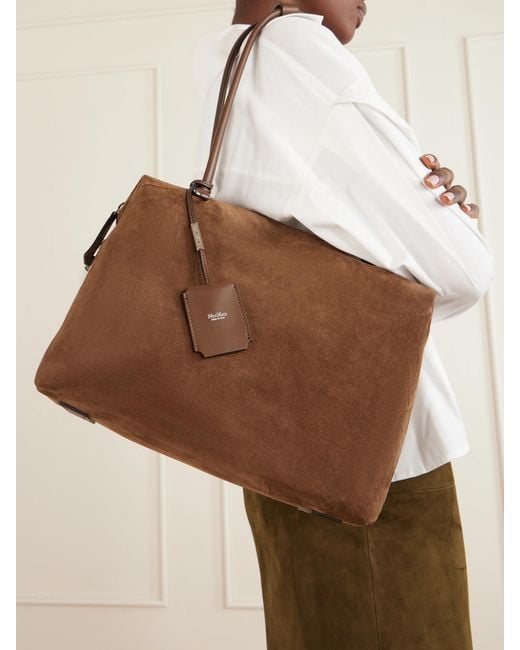 Max Mara Brown Leather-Trimmed Suede Shoulder Bag