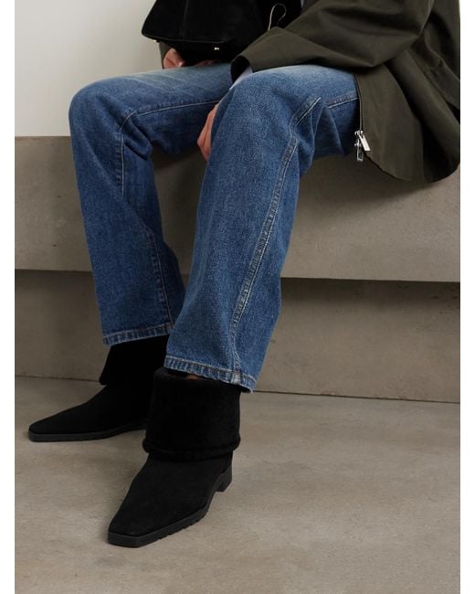 Totême  Black Shearling-Trimmed Suede Ankle Boots