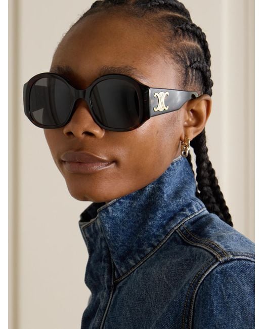 Céline Black Maxi Triomphe Round-Frame Acetate Sunglasses