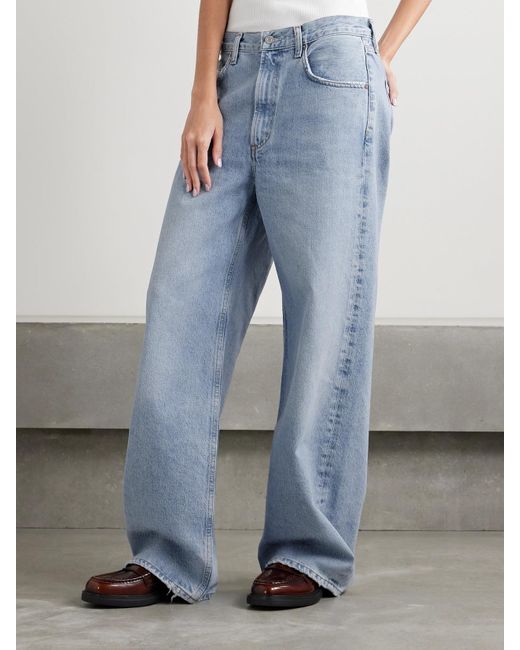 Agolde Blue Low Curve Mid-Rise Wide-Leg Jeans
