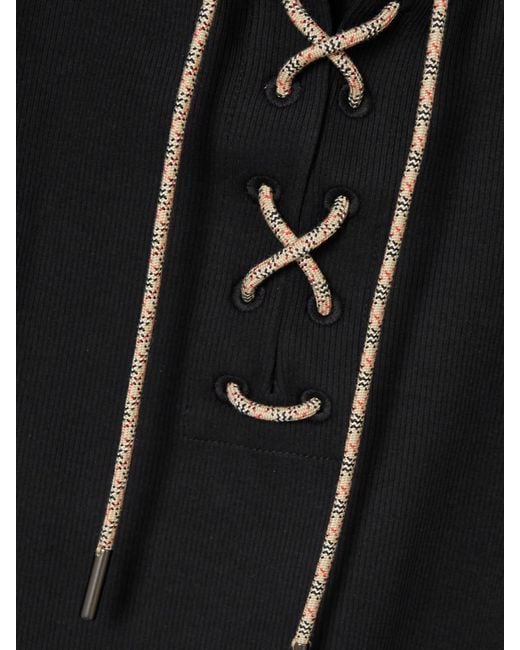 Burberry Black Lace-Up Embroidered Ribbed Stretch-Cotton Jersey Tank