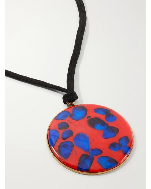 Dries Van Noten Red Tone, Enamel And Cord Necklace