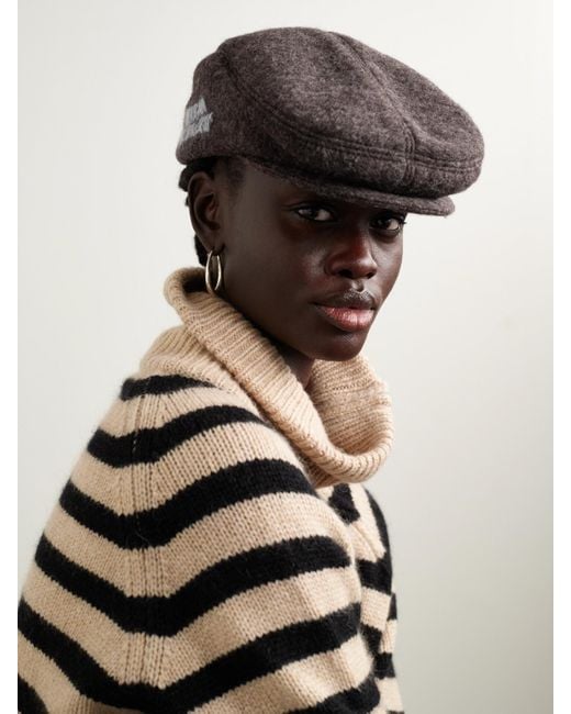 Ruslan Baginskiy Brown Ivy Embroidered Wool-Blend Flat Cap