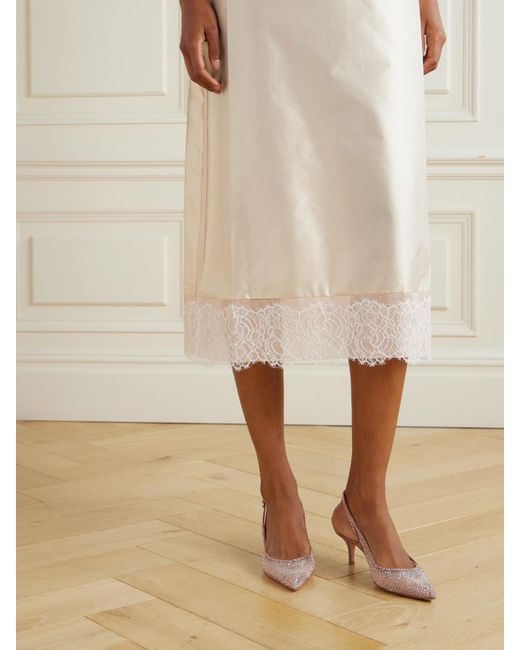 Gianvito Rossi Natural Regina 55 Slingback-Pumps Aus Organza Mit Kristallen Und Velourslederbesätzen